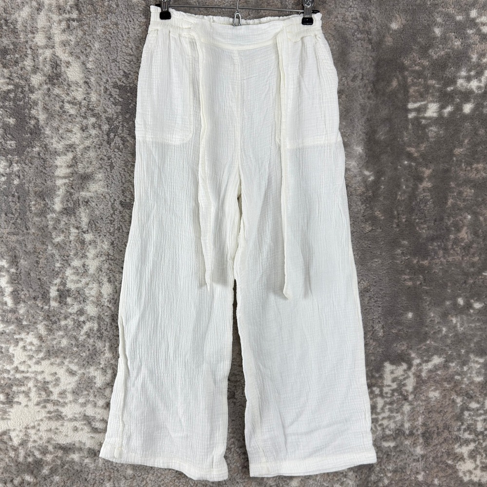 Anthropologie Saturday Sunday Sz XS Gauze Tie Waist Wide Leg Lounge Pants White